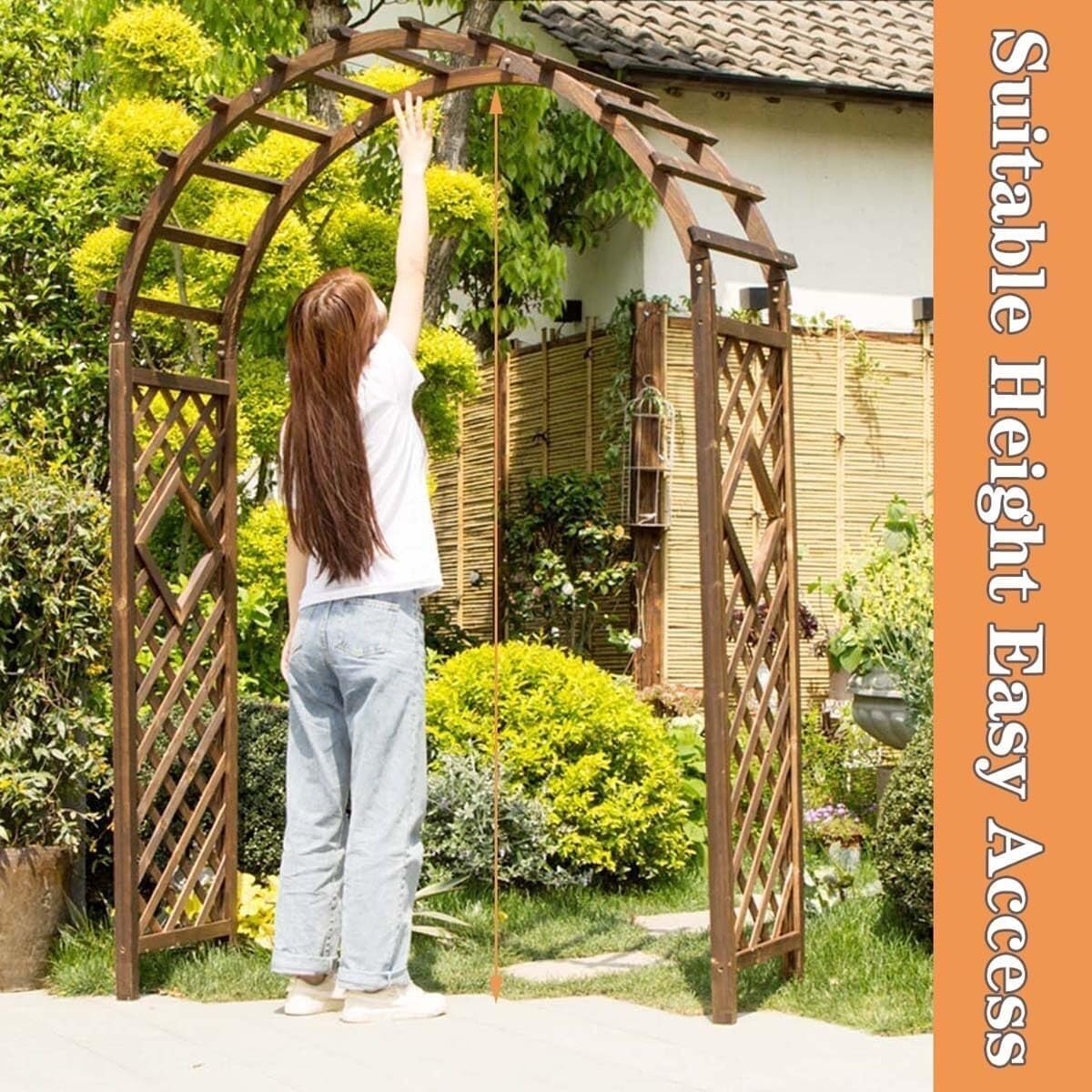 Heavy Duty Wedding Arch Wooden Garden Arbor Weatherproof Rose Archway Trellis for Climbing Plants Easy to Assemble 1.2m 1.4m 1.6m 1.8m(120cm/47.2inch)
