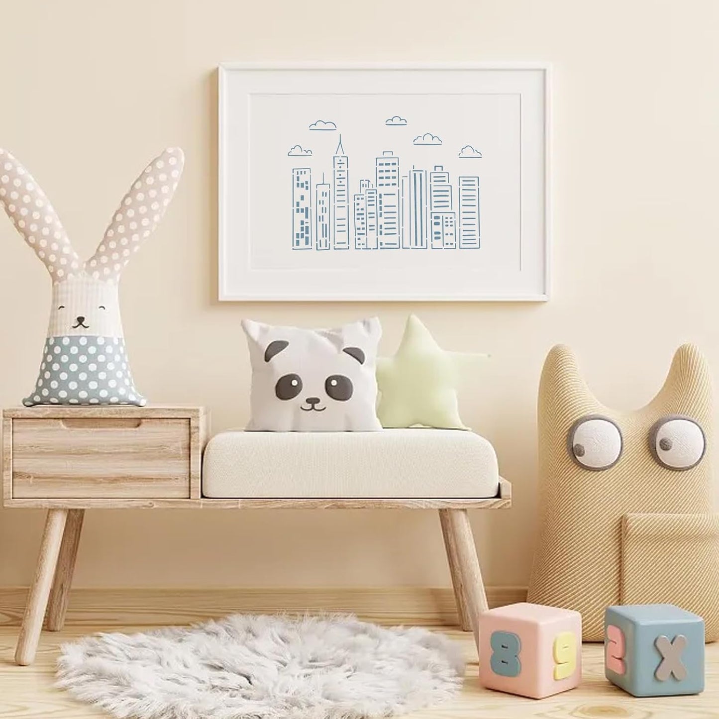 FINGERINSPIRE Cartoon Graffiti Skyline Stencil with Paint Brush 8.3x11.7inch Cartoon Cityscape Template City Buildings Pattern Painting Stencil Cityscape Skyline Template for Painting on Wood Wall
