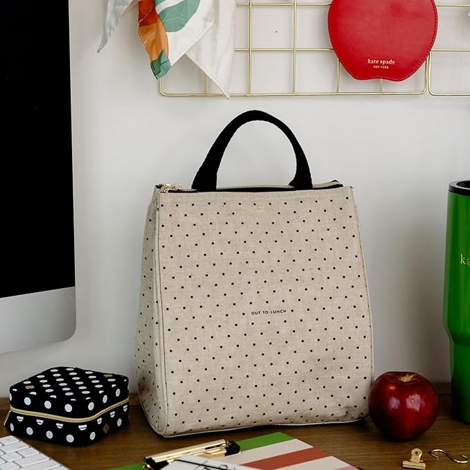 kate spade new york Cute Lunch Bag for Women, Large Capacity Lunch Tote, Adult Lunch Box with Silver Thermal Insulated Interior Lining and Storage Pocket (Out to Lunch)