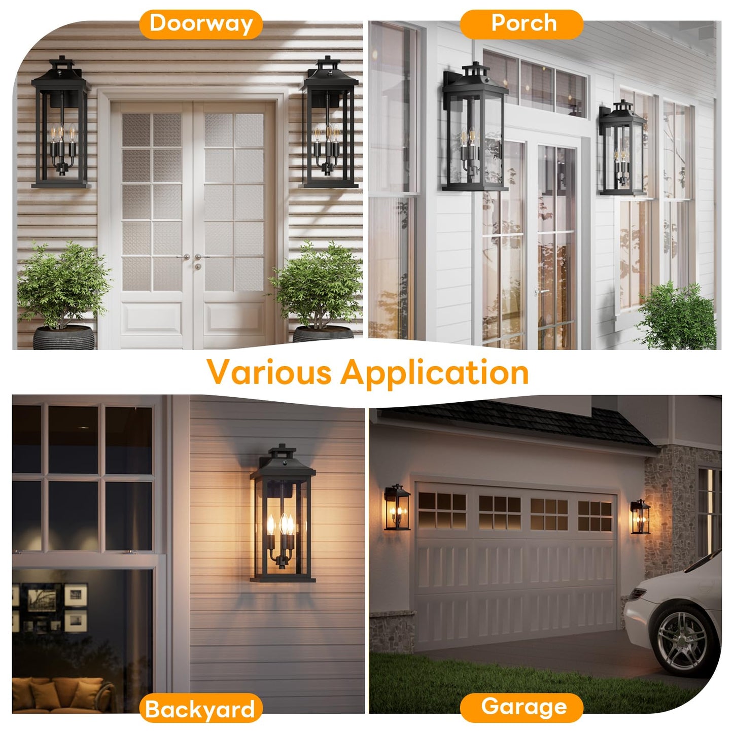 Venzblomia 20 Large Dusk To Dawn Outdoor Lights 3-Light  2 Pack Black Modern Exterior Lighting Fixtures Photocell Sensor Outside Porch Lights Wall Mount  Waterproof Patio Exterior Sconce Lamps E12
