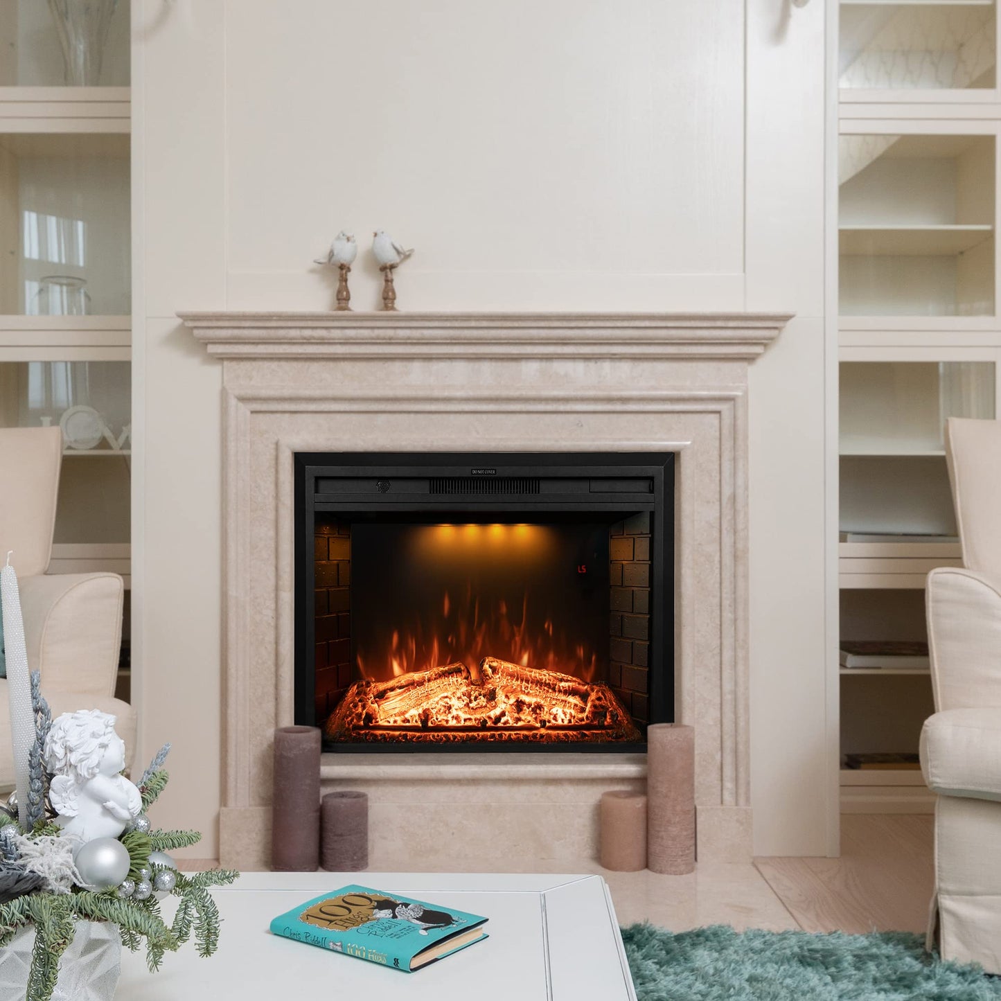 Dreamflame 40 Inch Wide Electric Fireplace, Wall Fireplace Electric With Remote Control, Realistic Log And Crackling Sound, Over