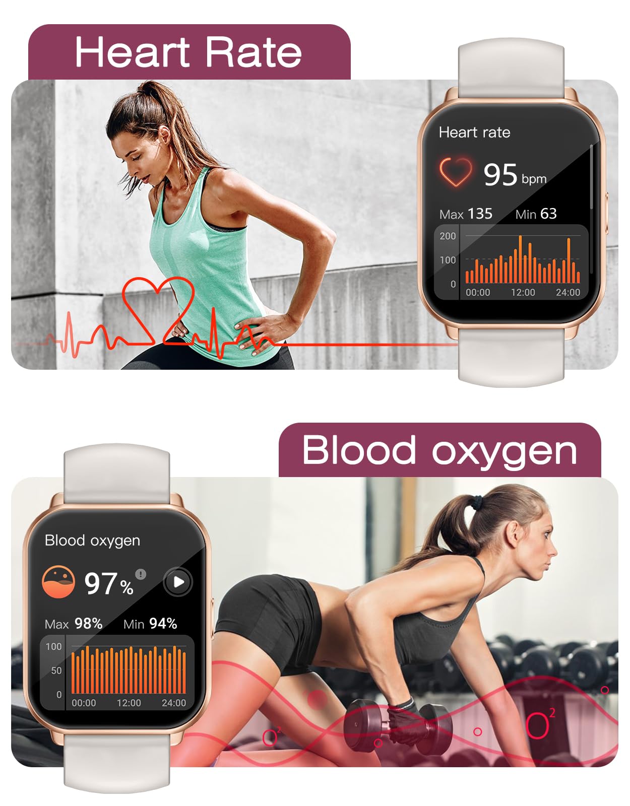 Smart Watches for Women Men (Answer/Make Calls, 3 Bands), 1.85" Fitness Tracker Watch for iPhone/Android Phones with Heart Rate Monitor Sleep/Steps Tracker 100+ Sports Pedometer Waterproof Gold
