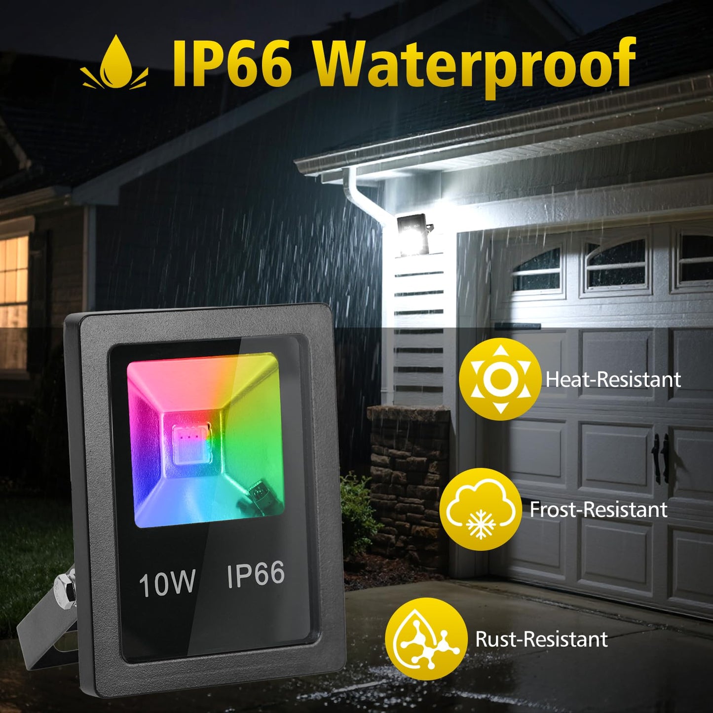 T-SUN LED Flood Light, 10W RGB Color Changing, Waterproof, Remote Control, 5 Pack, Model TS-F41