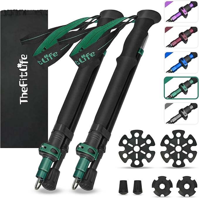 TheFitLife Collapsible Trekking Poles for Hiking – Lightweight Folding Walking Sticks for Men and Women with Extra-Long Fo...