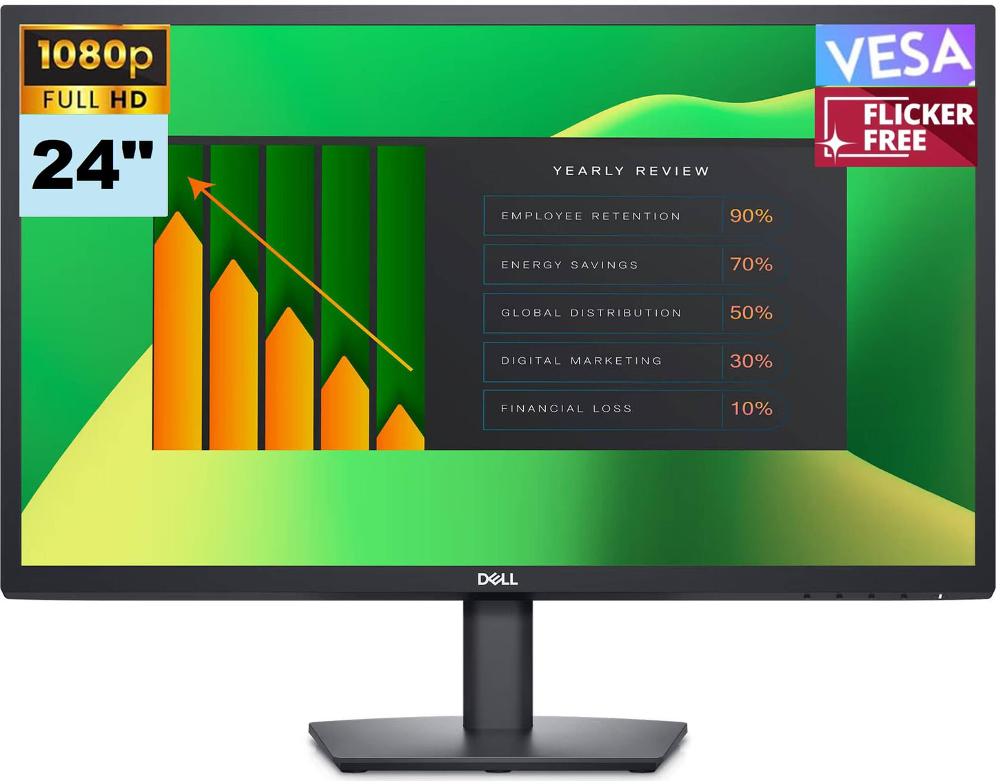 Dell 24" FHD VA Monitor with 5 ms Response Time, Flicker Free & Anti-Glare Display, VESA Mount Compatible (100x100mm), 1 x DisplayPort, VGA, Ideal for Home & Business, Black Color (2025 Latest Model)