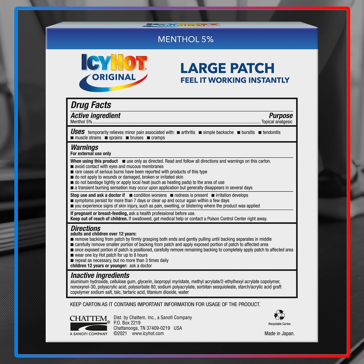 Icy Hot Orginal Large Pain Relief Patches, Powerful Targeted Relief for Back & Large Areas, 5 Count (Pack of 3)
