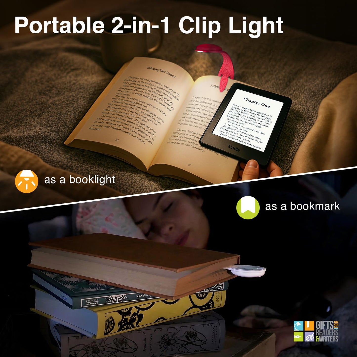 Gifts for Readers & Writers Flexilight Reading Light | LED Clip-On Bookmark Lamp | Battery Operated | Flamingo