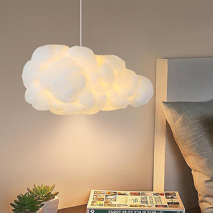 Cloud Pendant Hanging Light Fixture, Modern Fluffy Ceiling Lighting Chandelier, White Lamp Shade Lampshade for Children Girls Kids Living Room (40cmx20cm)
