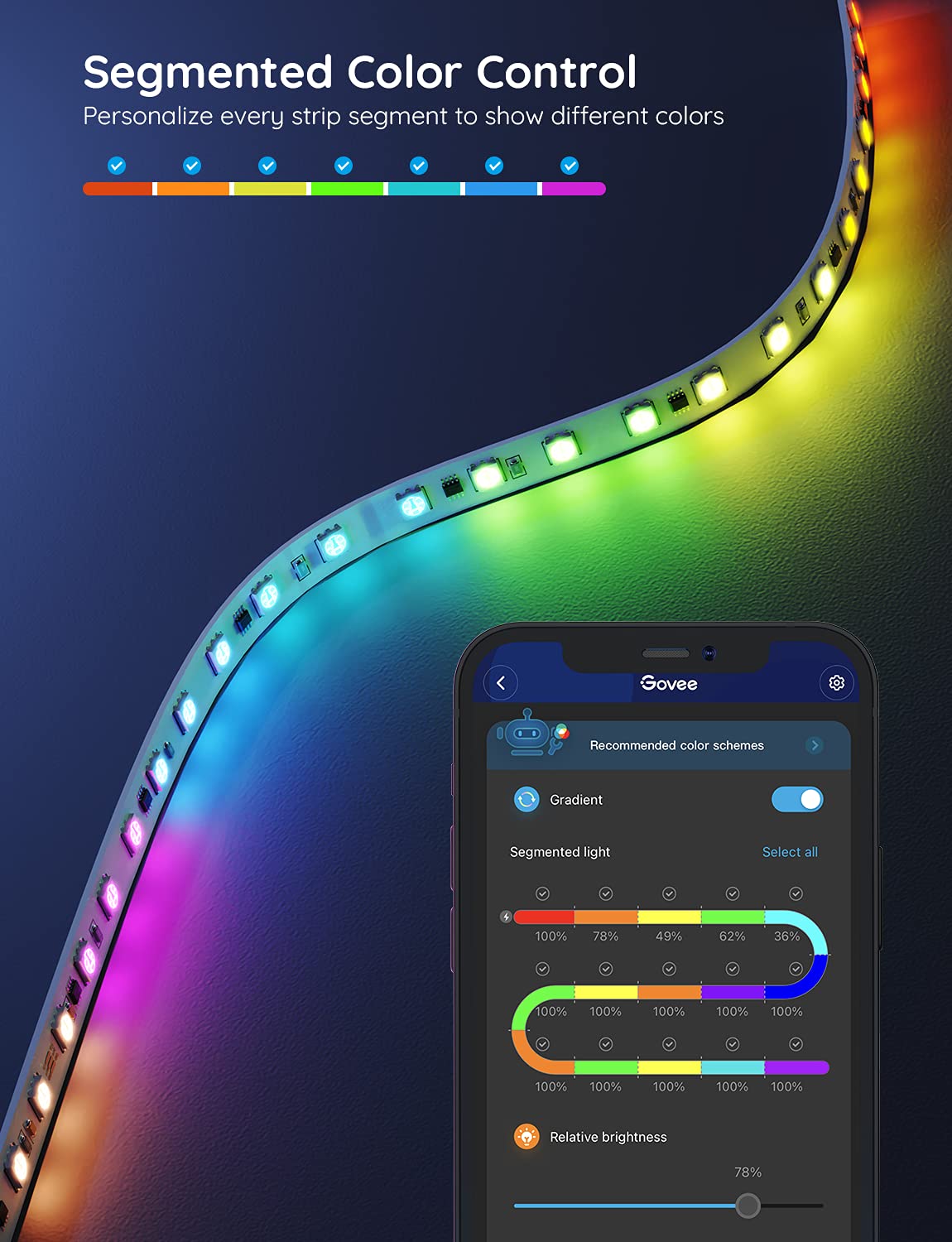 Govee RGBIC LED Strip Lights, 65.6ft Color Changing, App Control, Smart Segmented Control, H6147