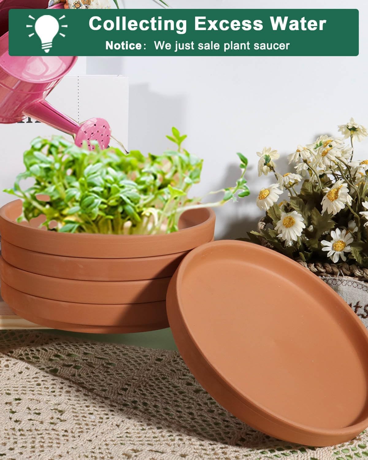 vensovo 8 Inch Terracotta Pot Saucer, 4 Pcs Large Round Plant Saucer for 7 Inch Flower Pot, Drainage Hole, Indoor or Outdoor Use, 7.9 x 7.9 inches, Brown