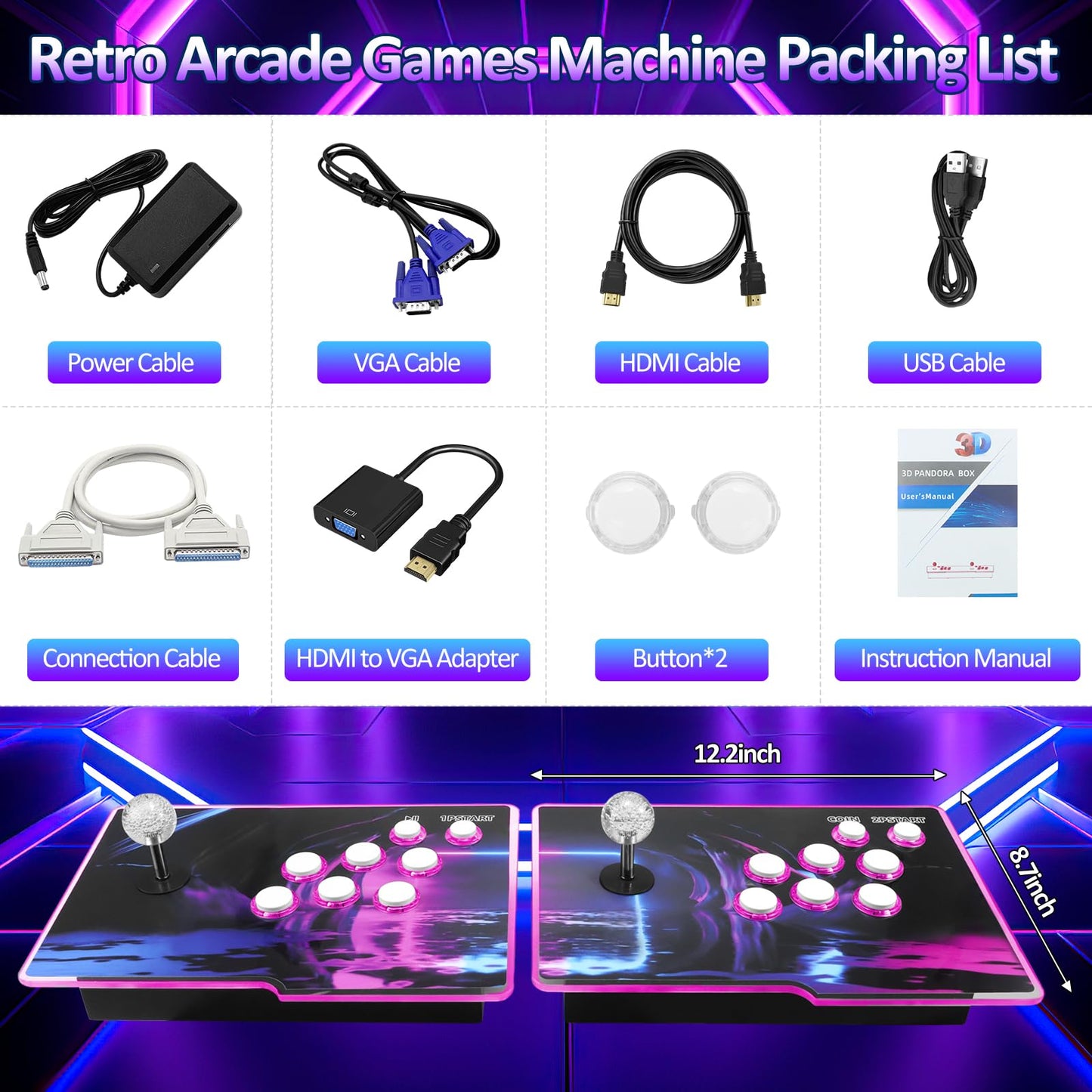 EraVortx Newly Upgrade 3D Arcade Games Console with 256G Built-in 30000+ Classic Games, 20+ Simulators, WiFi Download Game, Retro Arcade Machine for 4K TV & Projector & PC, Supports 1-4 Players