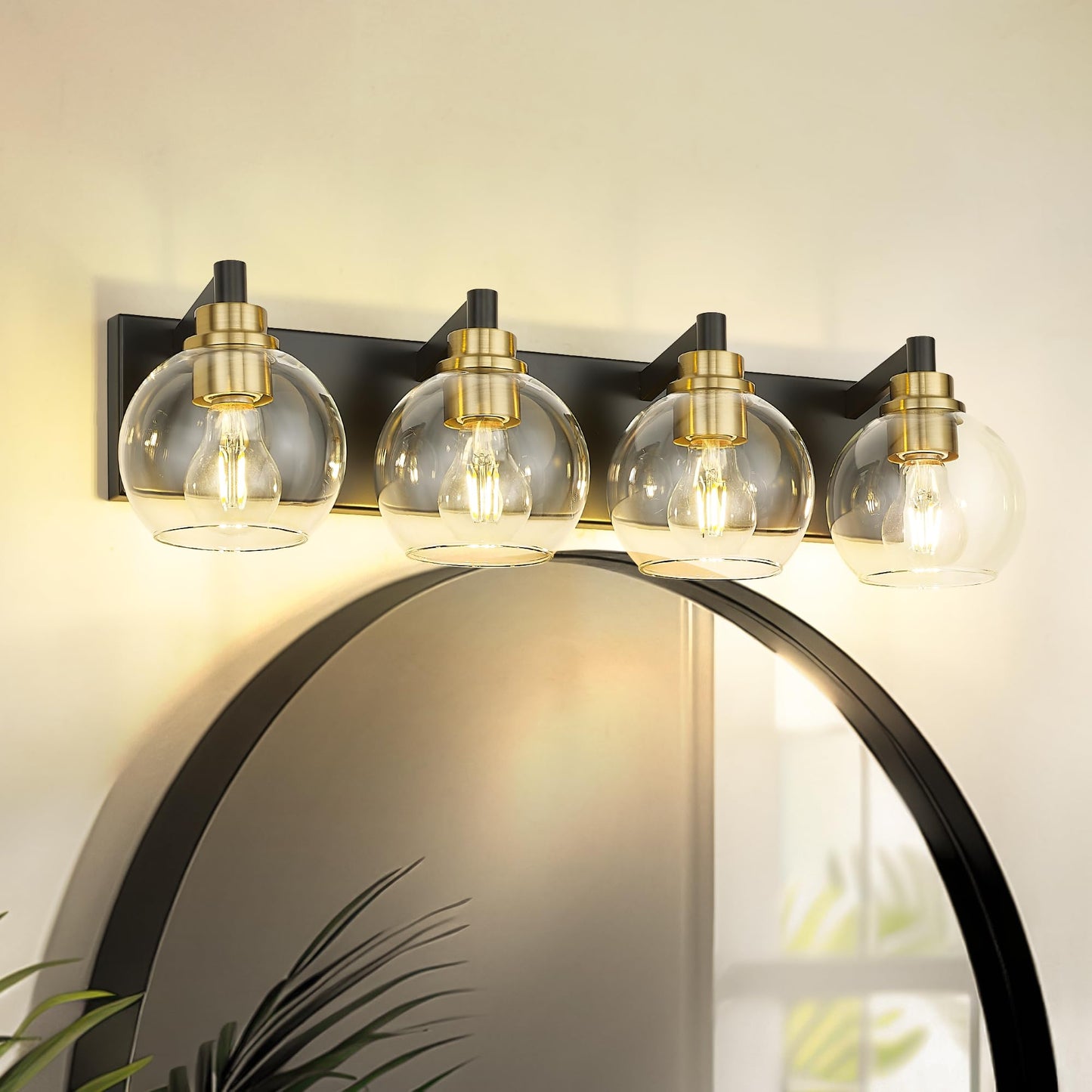 Metwet Bathroom Light Fixtures  4-Light Black And Gold Bathroom Vanity Light  26 Inch Modern Wall Sconces With Globe Clear Glass Shade  Vanity Lighting Fixtures Over Mirror  Vl195-Kg-4