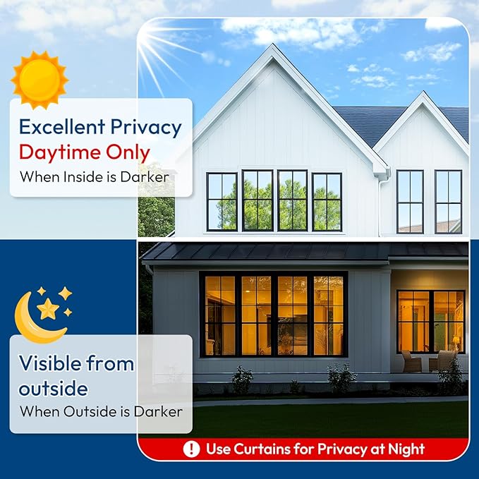 rabbitgoo One Way Window Privacy Film Tint with 3 Tools for Home, Sun Heat UV Blocking Control Reflective Adhesive Mirror Tint See Out Not in Office Door Covering, Black Silver, 35.4 x 118.1 inches