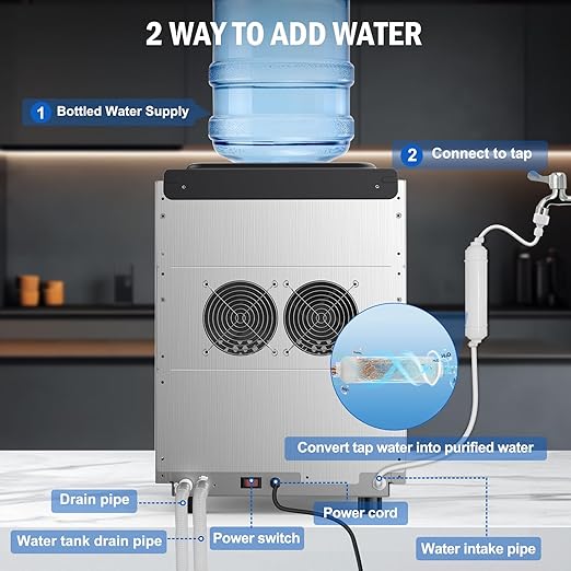 Nugget Ice Maker Countertop 40 LBS/Day, 10 LBS ice Bin, Soft Chewable Pellet Ice Maker Machine Stainless Steel, Countertop Commercial Ice Machine Nugget for Home Bar Kitchen Office, Self-Cleaning