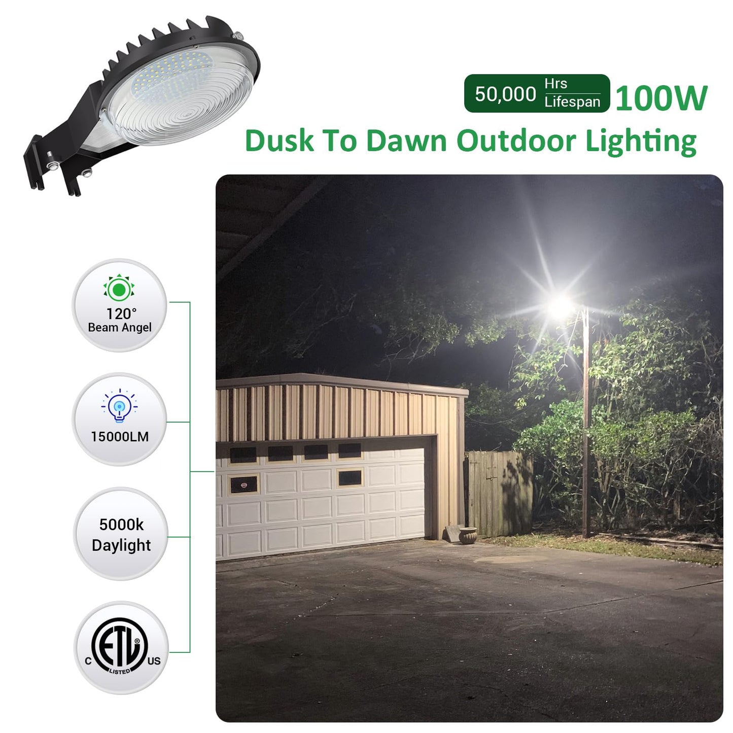 SZGMJIA 100W Dusk to Dawn LED Barn Light, 15,000LM, 5000K Daylight, IP65 Waterproof, Aluminum, Model MH80201A, Brown