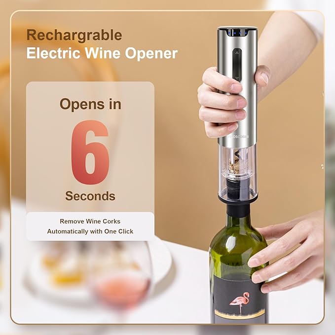 Electric Wine Opener & Automatic Wine Bottle Opener Rechargeable - 4-in-1 with Electric Wine Aerator & Dispenser, Foil Cutter and Vacuum Stopper, Wine Gift Set for Women, Men