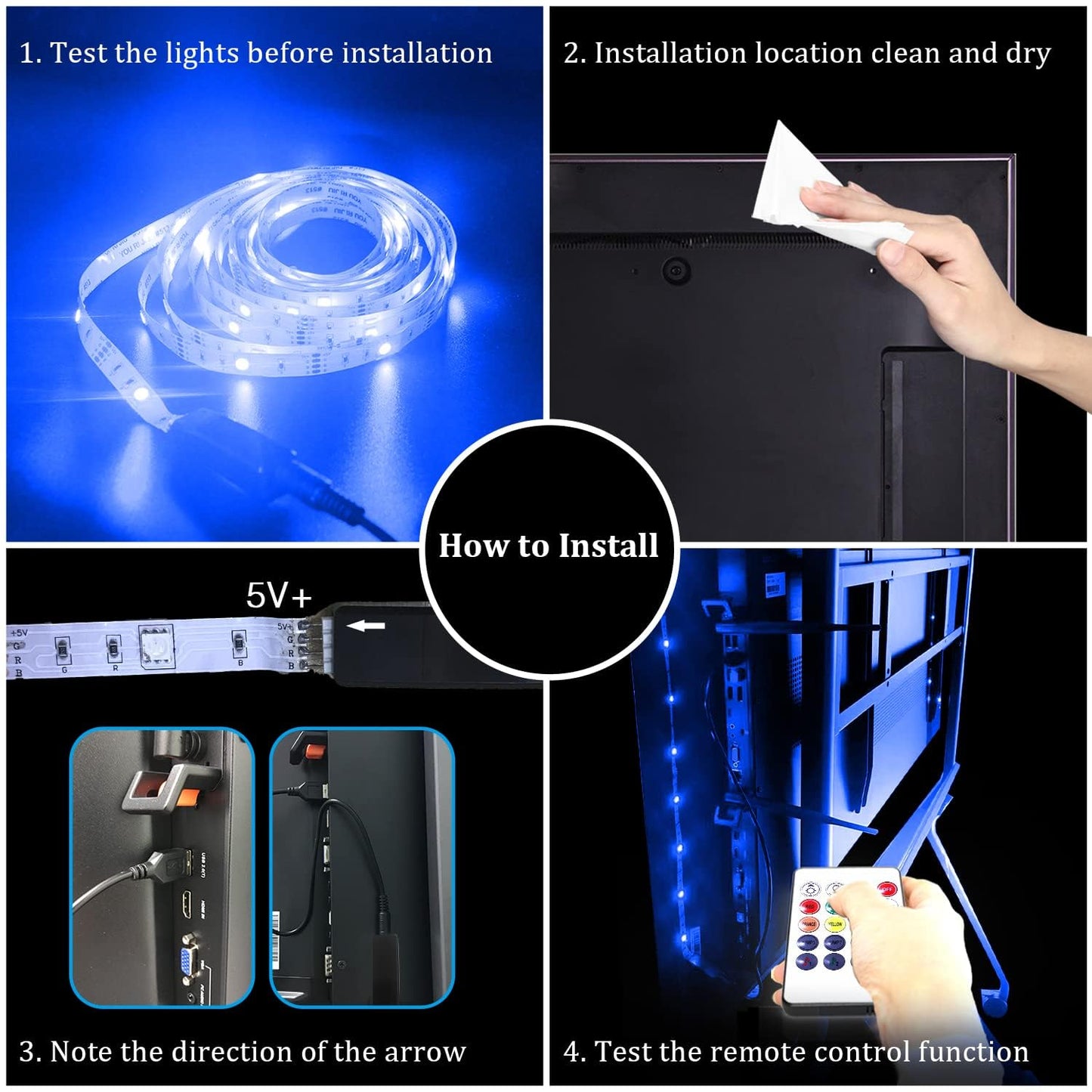 phopollo LED Strip Lights for TV 65-75 inch, 15FT Bluetooth Color Changing Backlight, Model PTV45WILSL, Multicolor