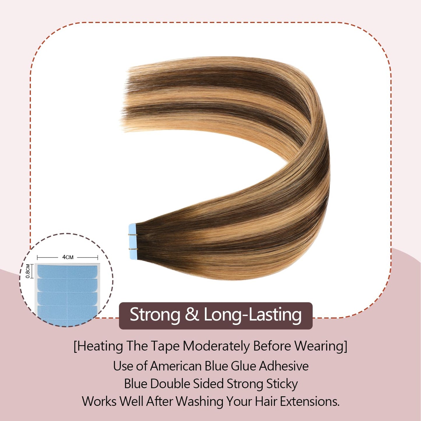 Sunya Tape in Hair Extensions Human Hair Balayage Chocolate Brown to Caramel Blonde 18 Inch 50g/pack 20pcs Straight Seamless Ski