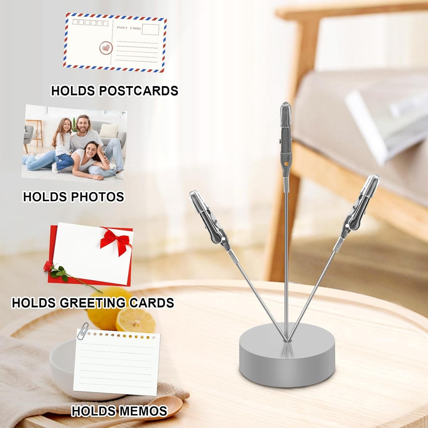 3 Pack Desktop Photo Tree Holder Clip Round Base, 3-Branch Gift Card Holder with Clips, Memo and Picture Display Clip Holder Stand for Wedding Party Photo Clip Holder Table Numbers Silver