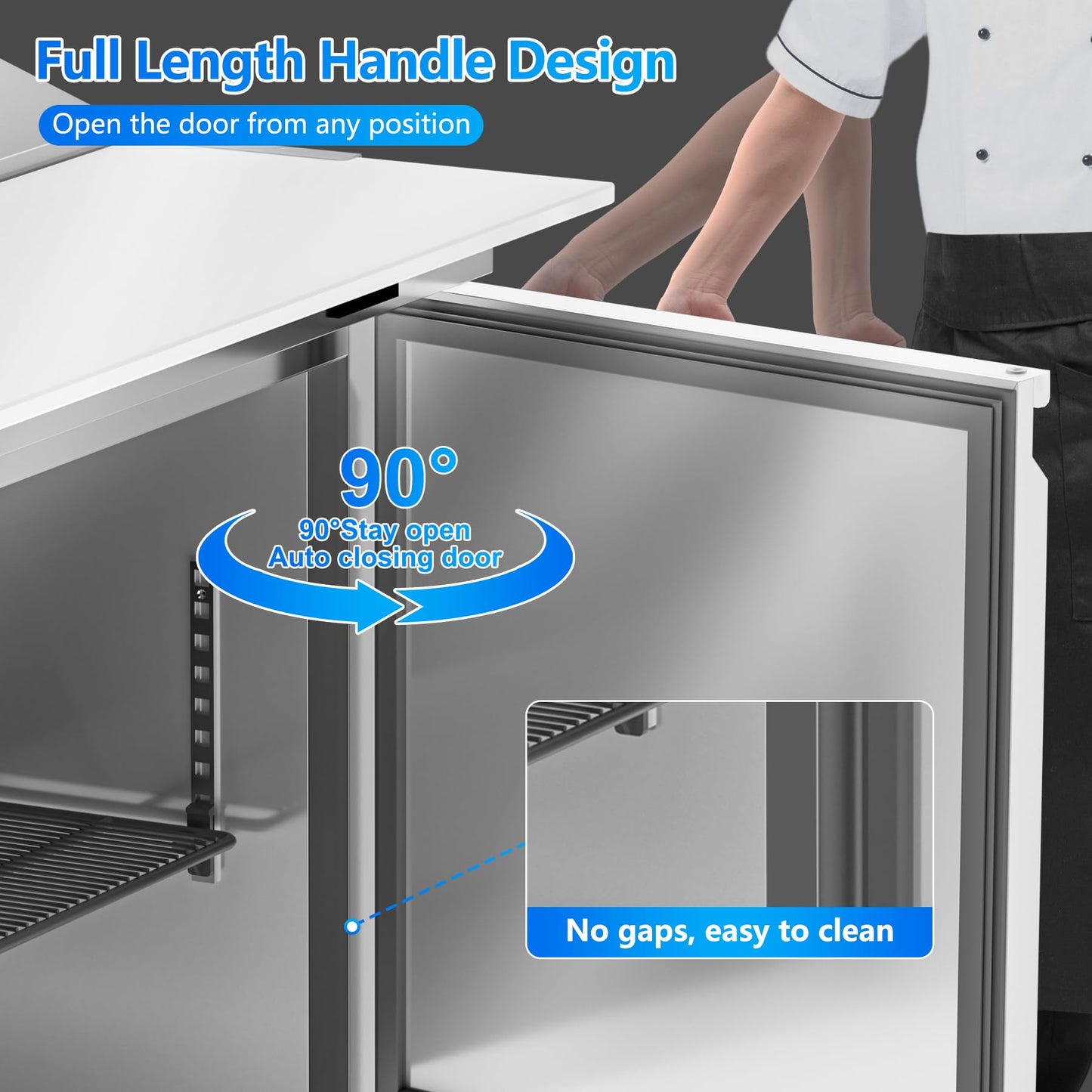 Rockitch 48" W Commercial Refrigerator Sandwich Salad Prep Table, 13.8 Cu.ft 2 Door Commercial Stainless Steel Mega Top Food Prep Fridge with 18 Pans, Salad Prep Station for Restaurant, Bar, Shop