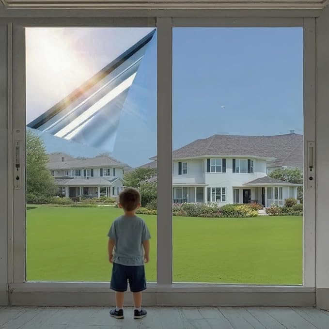 Window Privacy Film One Way Daytime Privacy Static Cling Sun Blocking Static Cling,Frosted Glass Decorative Removable, Reusable, Anti-UV,Heat Blocking, with Tools Black 17x157inch