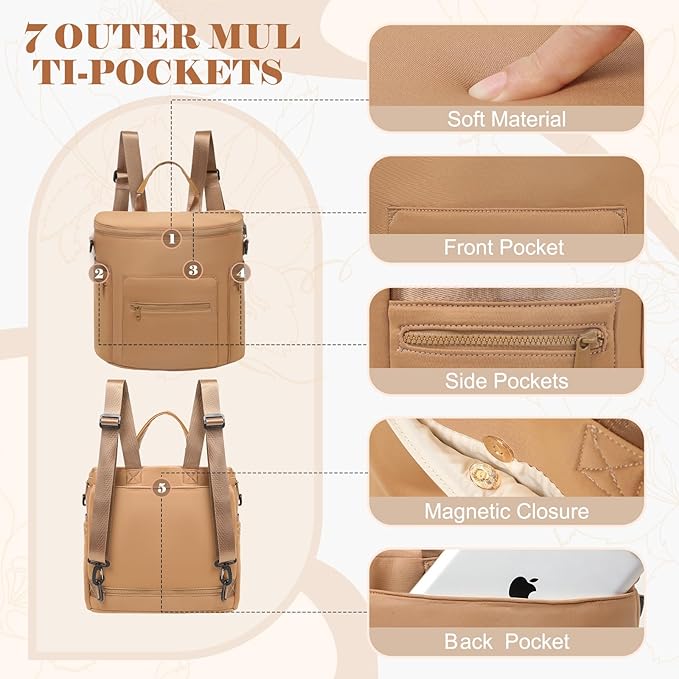 miss fong Neoprene Diaper Bag Baby Diaper Bag Large Capacity Neoprene Backpack with Changing Pad Travel Diaper Backpack with 16 Pockets for Mom & Dad-Brown