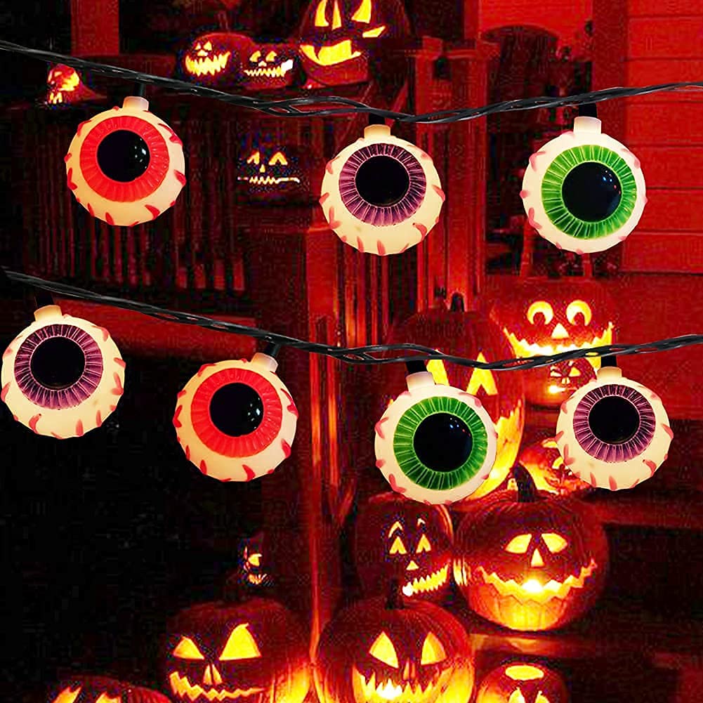 Abeja Halloween Eyeball String Lights, 8.5Ft Waterproof, 10 Bulbs, Indoor/Outdoor Use, Black
