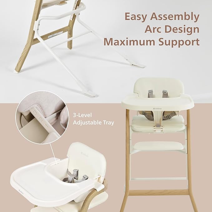 Unilove Grow with Me 2-in-1 Baby High Chair – Adjustable Toddler Chair with Baby Set, Removable Harness, One-Hand Seat & Footrest Adjustment, for Ages 6-60 Months - Truffle Black