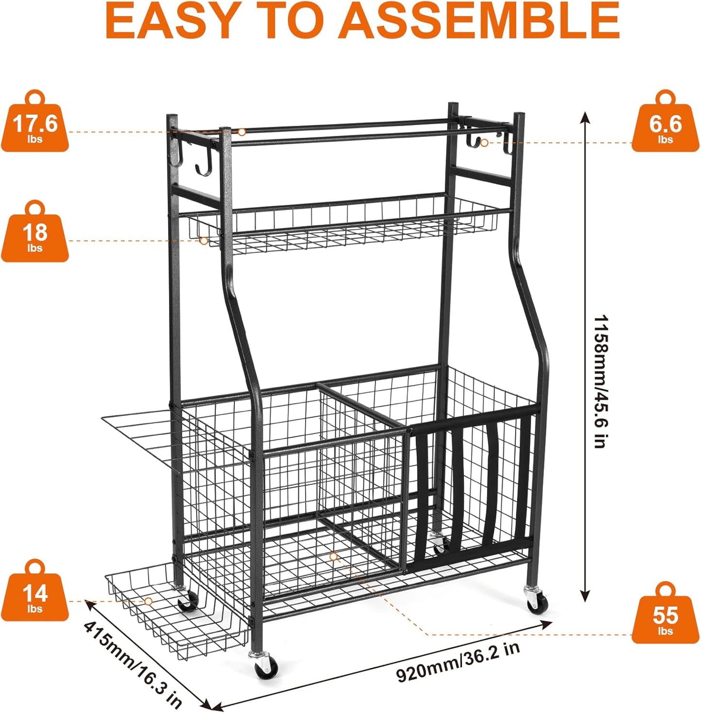 Sinoer Garage Organizer for Sports Equipment - Includes Hooks & Ball Storage Rack, Fits Golf Clubs, Bats, Basketball, Football, Soccer + Toy Storage, Space-Saving Desig