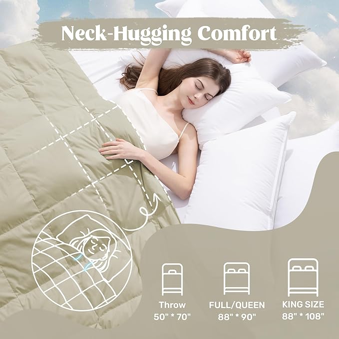 puredown® King Size Blanket for Bed, Ultra Soft Lightweight Down & Feather Fill, All Season Microfiber Blanket, Machine Washable, 88"X108", Beige