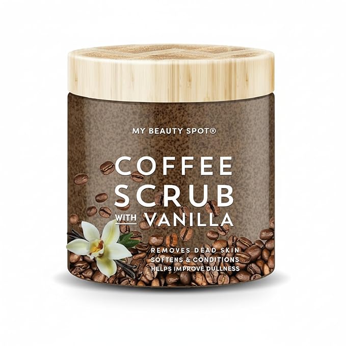My Beauty Spot Coffee Scrub with Vanilla – Dry Exfoliating Body Scrub & Face for Smooth, Glowing Skin – Deep Cleansing Body Exfoliator for Women – Mix with Shower Gel or Water, Coffee Body Scrub 10 oz