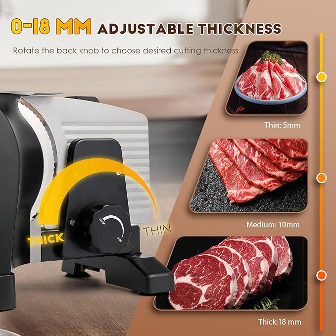 CGOLDENWALL Meat Slicer Electric Food Slicer with 2 Stainless Steel Blades, 0-18mm Adjustable Thickness, Frozen Meat/Cheese Slicer for BBQ Hot Pot Shabu, Child Lock Protection, 200W 110V