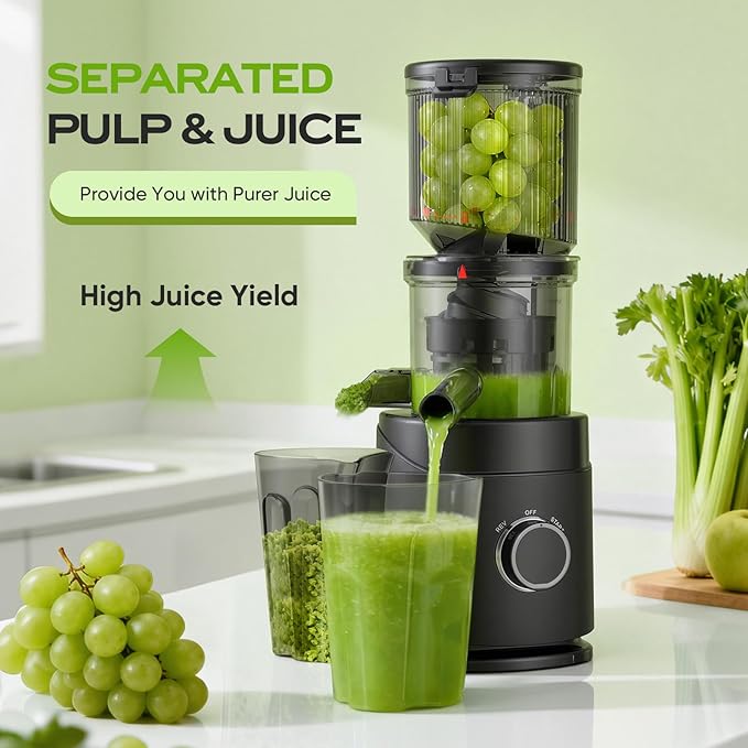 Juicer Machines, Cold Press Juicer Machine for Whole Fruits and Vegetables, 150 Watts Masticating Juicers, High Juice Yield, Juice Extractor Machine