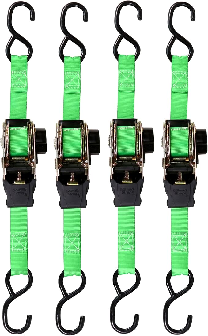 SMARTSTRAPS Retractable Ratchet Tie Down Straps (4 PK) 1,500lb Break Strength, 500lb Safe Work Load, Standard Duty, Secure...
