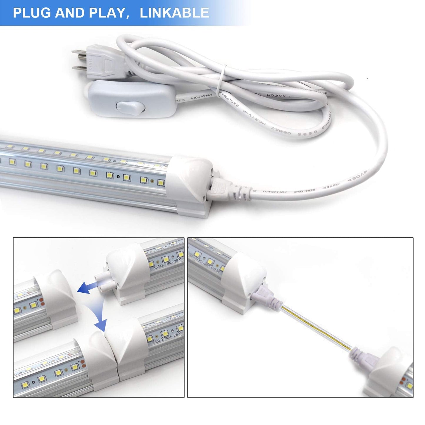 Phiwicsh 10Pack LED Shop Light Fixture, 90W V Shape, 6500K, 12000LM, 8Ft, Aluminum, Model MHX-8FTYTV