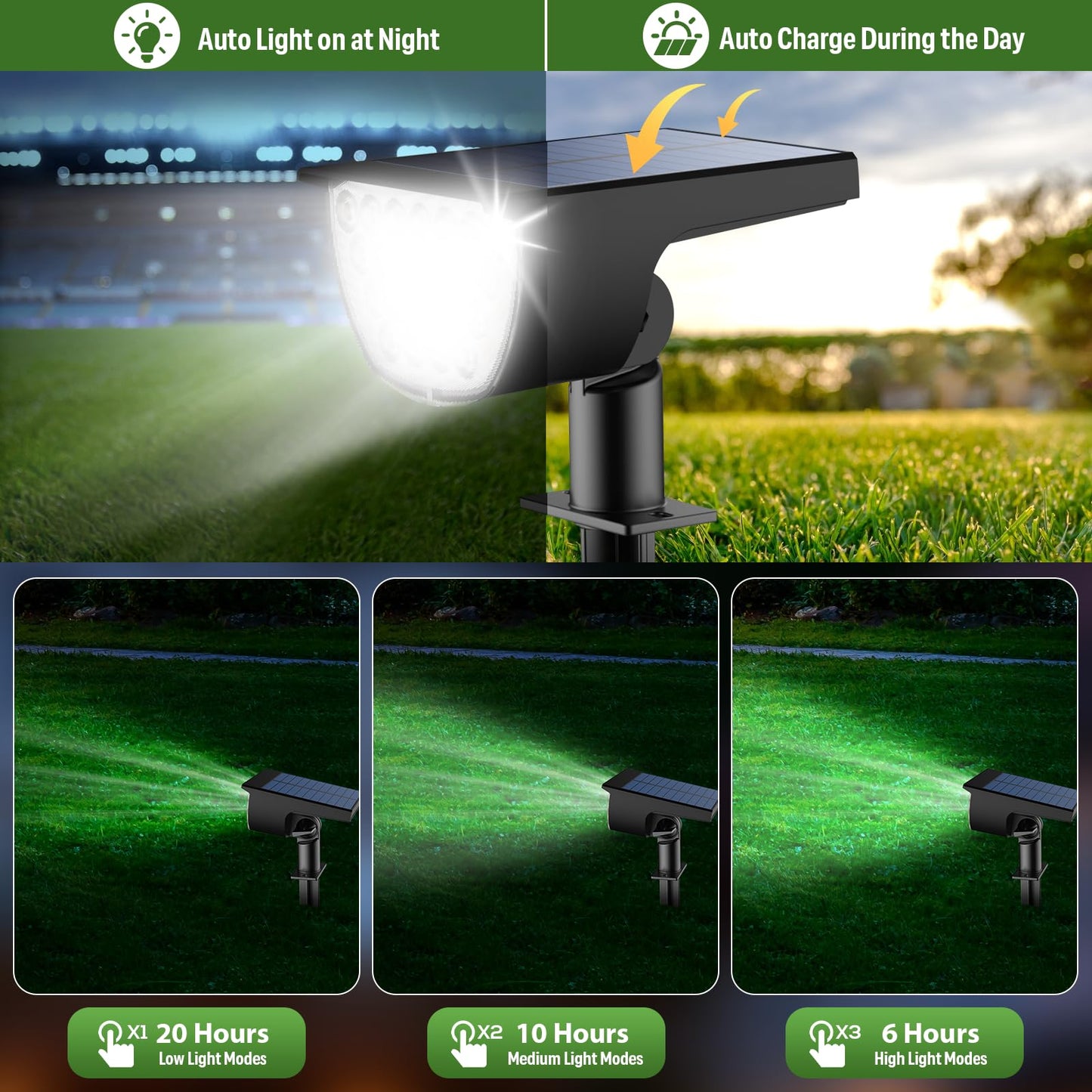GKGG Solar Spot Lights, 76 LED, Waterproof IP65, 3 Lighting Modes, 6 Pack, Cool White, Model D-014