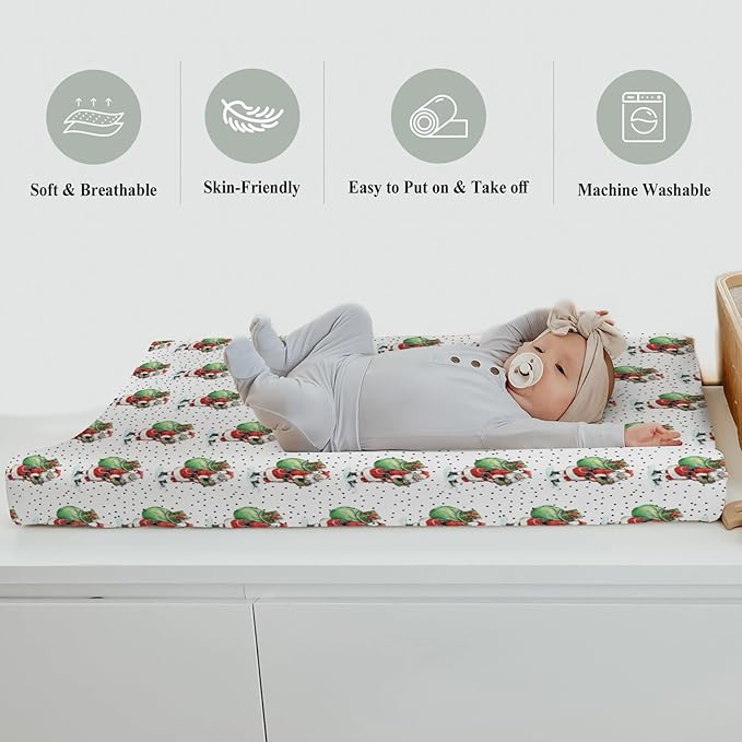 Vintage Christmas Santa Claus Gifts Baby Changing Pad Covers for Boys Girls Cute Santa Fitted Changing Table Cover Mats Winter Holiday Festive Soft Diaper Change Table Cover Sheets 32''×16''