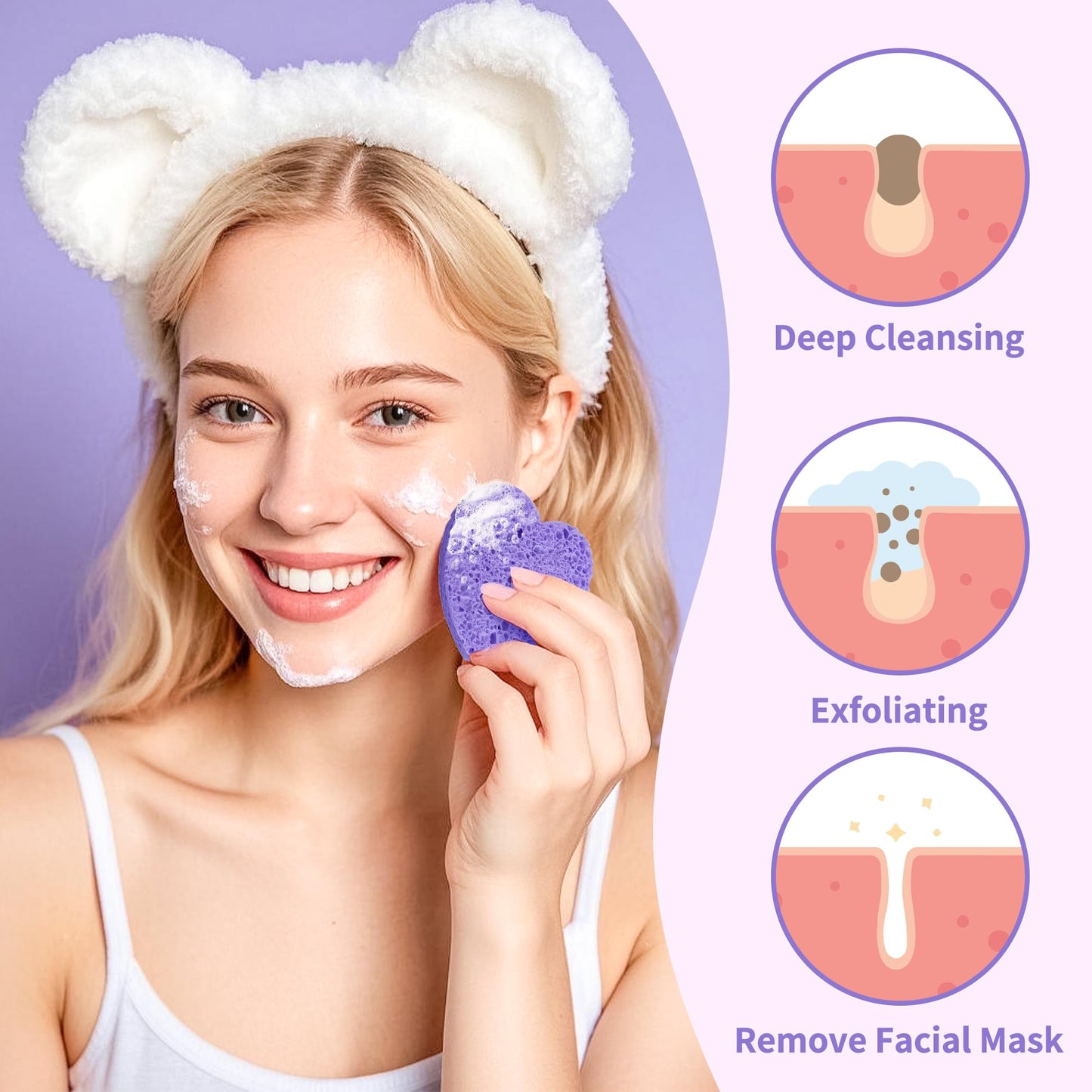 100-Count Compressed Facial Sponges, Heart Shape Face Sponge for Cleansing, Natural Cosmetic Spa Sponges for Facial Cleansing, E