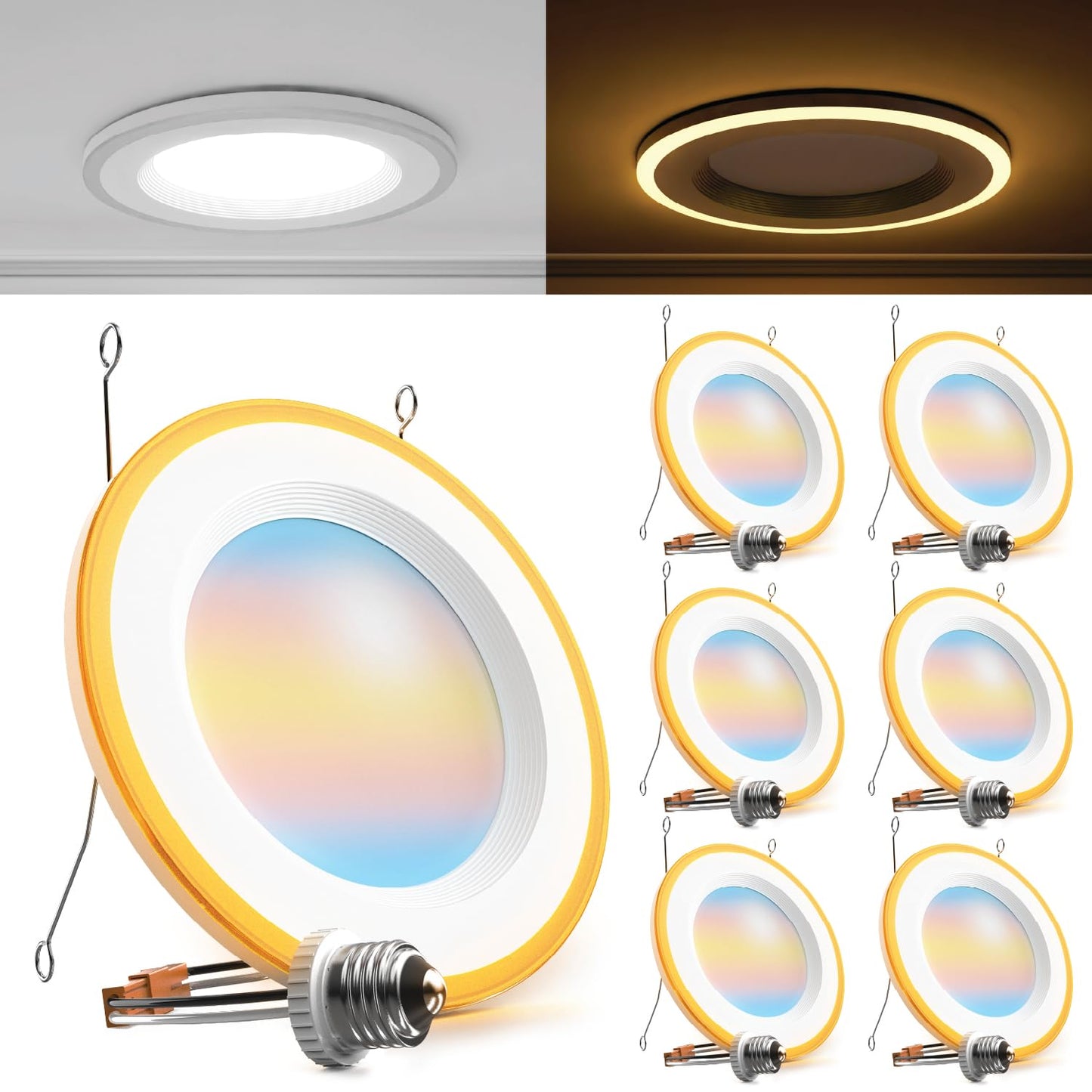 Sunco 6 Pack 6 Inch LED Recessed Lighting Retrofit with Night Light, 2700K/3000K/4000K/5000K/6000K Selectable, Dimmable Can Ligh