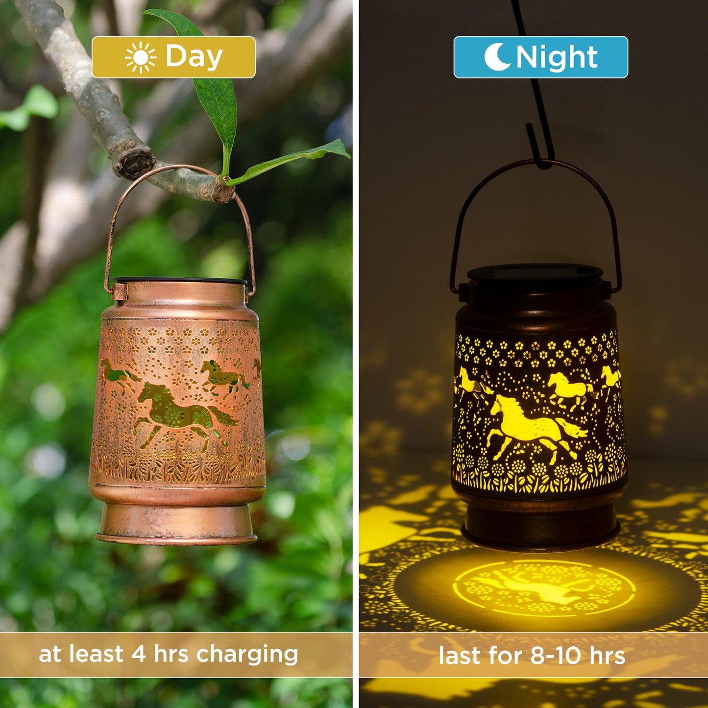 ShangTianFeng Solar Lantern - Waterproof LED Mason Jar Light for Garden, Yellow, Horse-Lanterns