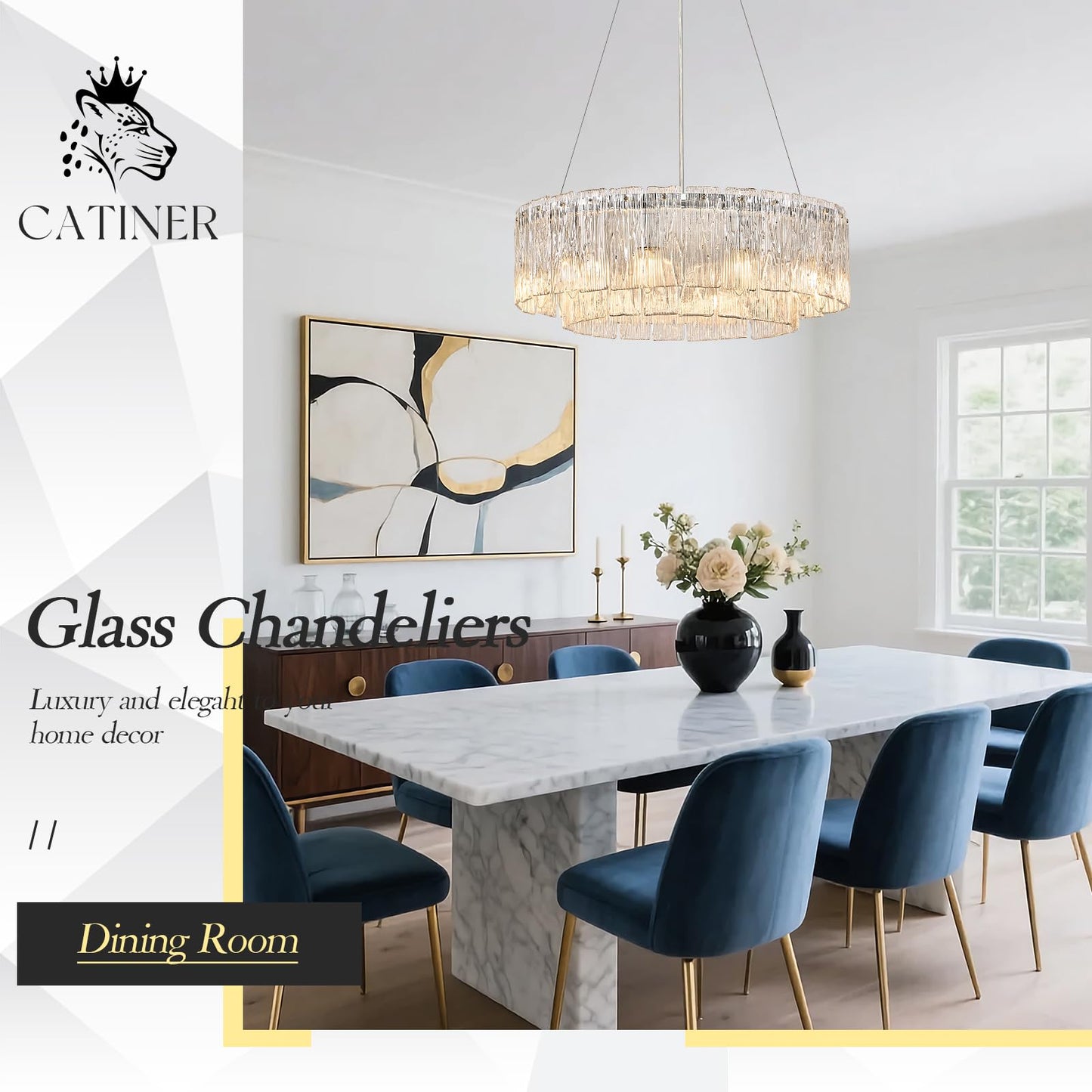 Modern 24  Chrome Chandeliers 10-Light Crystal Glass Round Chandelier stylish Drum Ceiling Pendant Light Fixtures 2 Tiers Hanging Lighting For Dining Room Foyer Living Room Bedroom