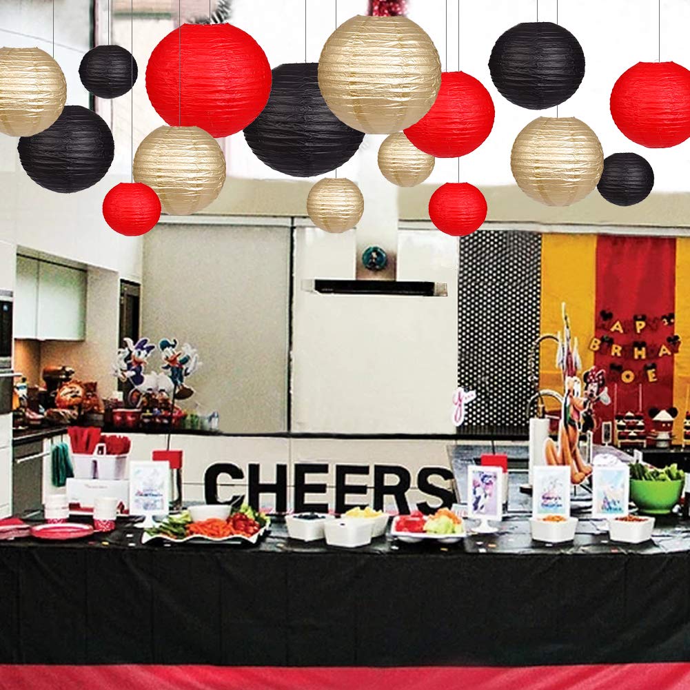Zilue Paper Lanterns 15Pcs Decorative Party Supplies Black/Gold/Red For Weddings, Graduations, Birthdays - Model Pl1003