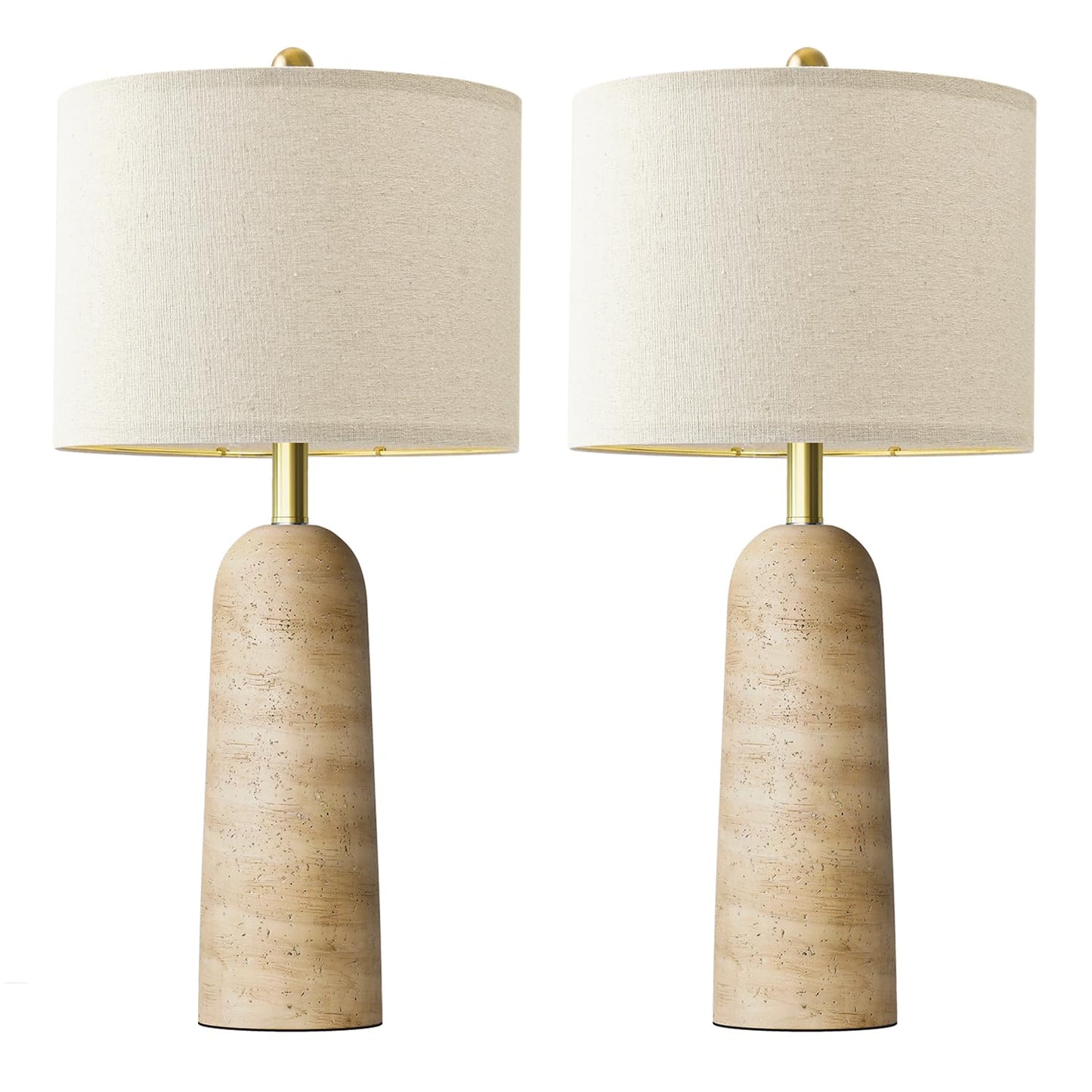 BOBOMOMO Modern Table Lamp Set of 2, Beige Resin, 27.25in with Linen Shades, Model AMZ-T1255BG