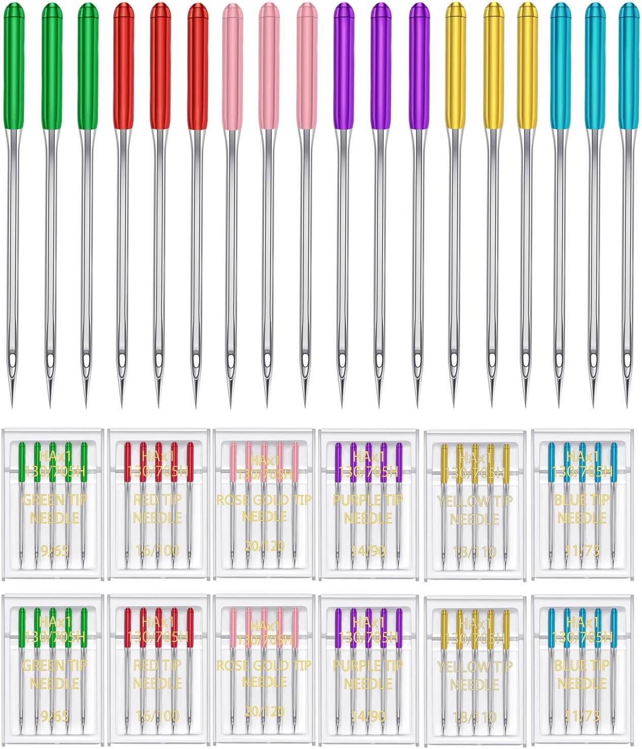 HONEYSEW 60 Pieces Sewing Machine Needles Universal Regular Point Machine Needles for Home Sewing Machine Compatible with Singer, Brother and Old Sewing Machine (Purple, Size 14-60PCS)