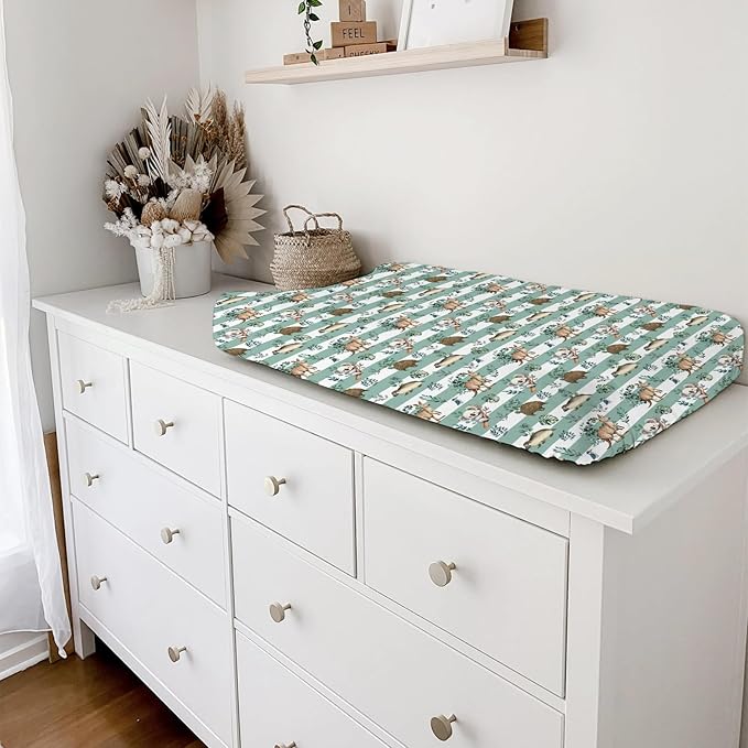 Baby Australian Animals Baby Changing Pad Covers for Boy Girl 32''x16'' Cute Koala Green Tropical Leaves Fitted Diaper Change Table Sheets Baby Animals Stripes Soft Breathable Baby Changing Table Mats
