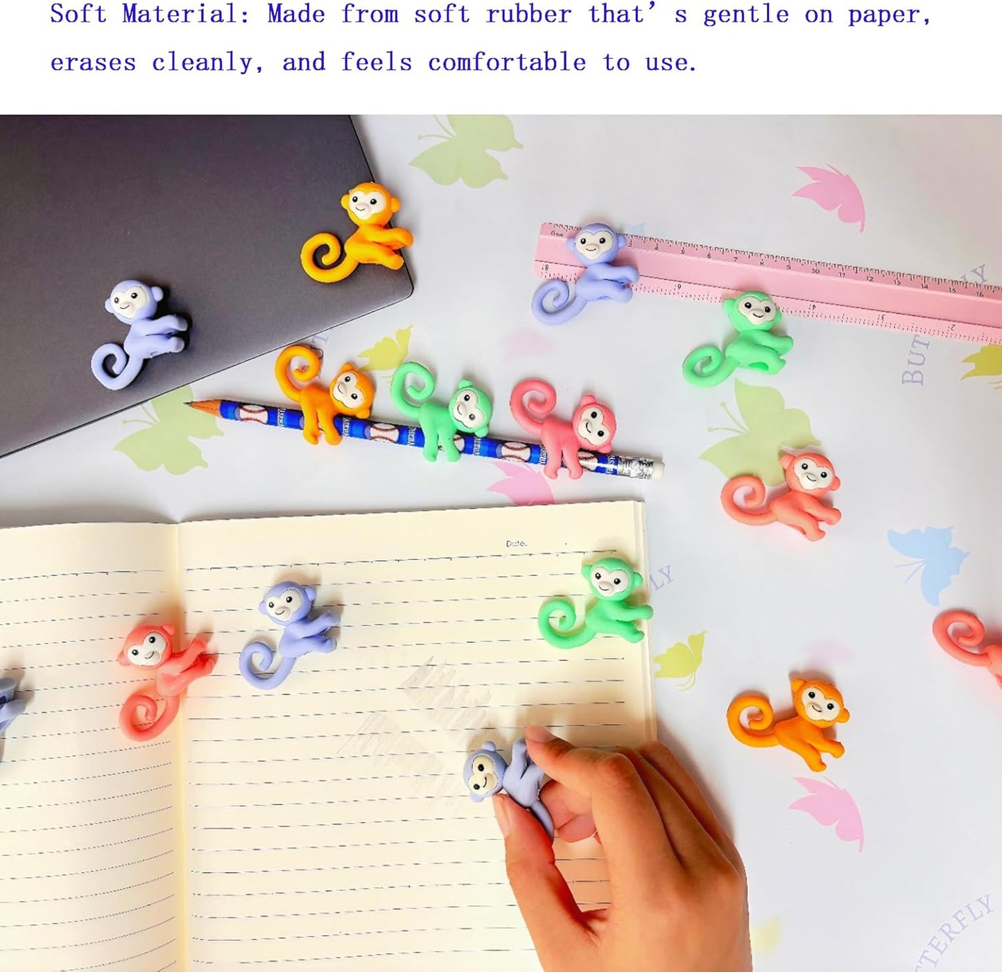 50PCS Cute Fun Monkey Top Erasers for Kids Bulk,Pencil Topper Back to School Party Gifts (Monkey Top Erasers, Big)