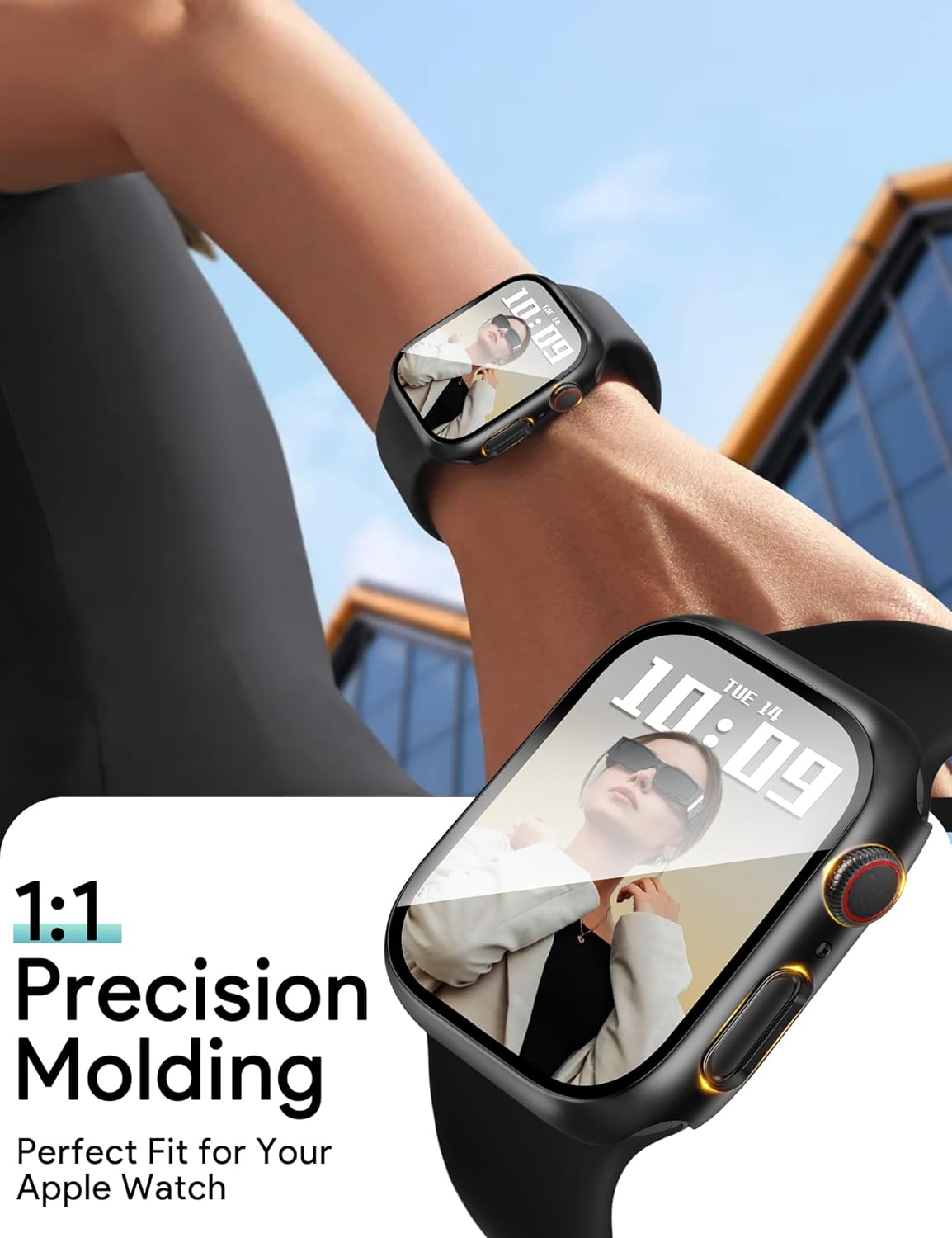 JR.DM 46mm 2 Pack Hard PC Case with HD Tempered Glass Screen Protector for Apple Watch Series 10/11 (2025), Guard Bumper Full Coverage Protective Anti-Scratch Face Cover for iWatch, Black+ Black