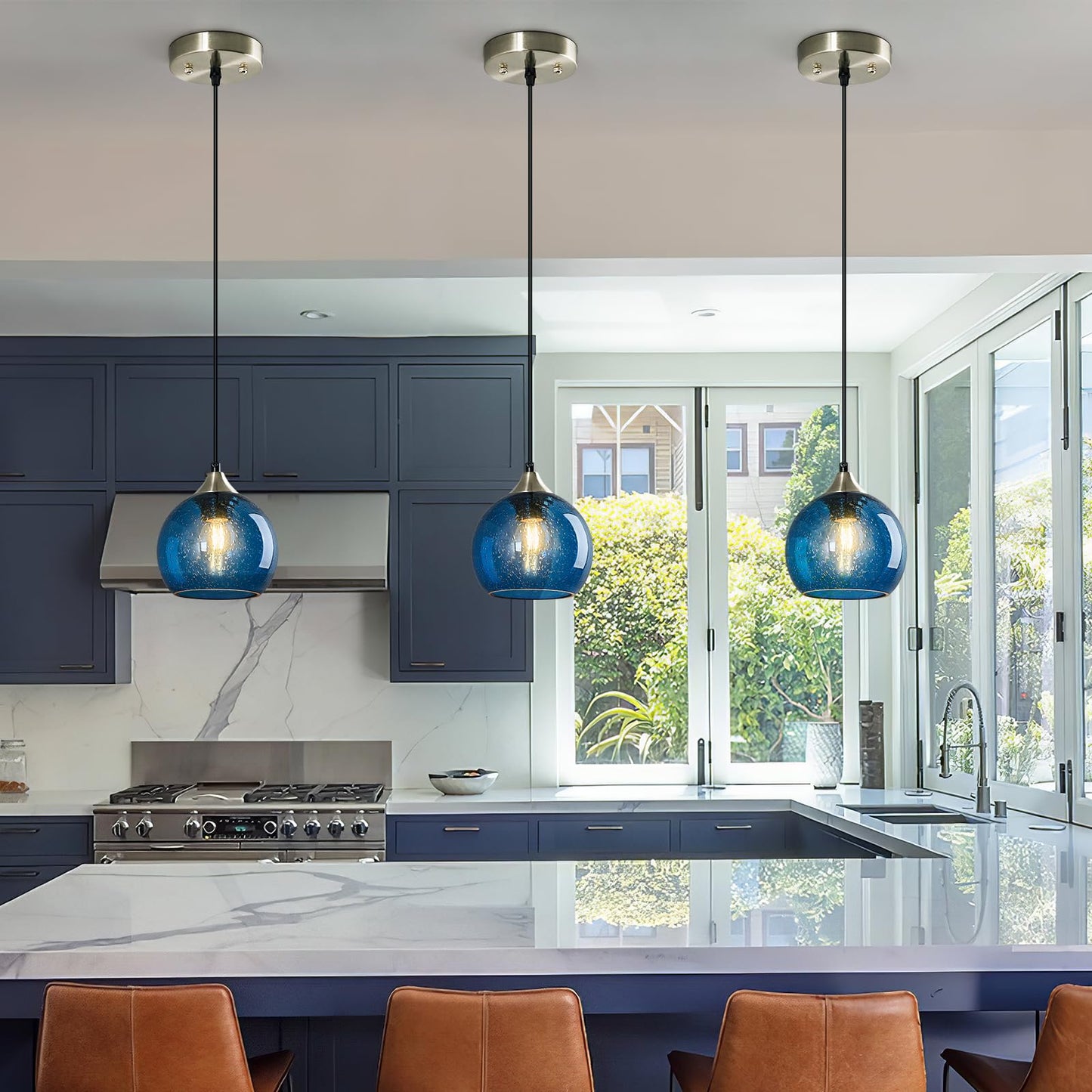 Lbsqj Blue Glass Pendant Lights Kitchen Island Lighting Globe Pendant Light Fixtures Modern Pendant Lighting For Kitchen Island Bedroom Living Dining Room Light Fixture(5.9In  1-Pack)