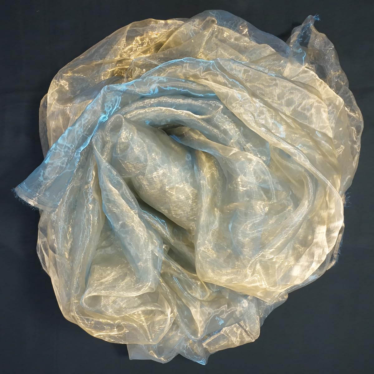 Two-Tone Iridescent Holographic Organza Fabric - 5.5 Yards by The Yard | Lightweight Sheer Tulle | for Wedding Dresses, Party Decor, DIY Crafts, Shiny Backdrops(Orange-Gold & Blue Sheen)
