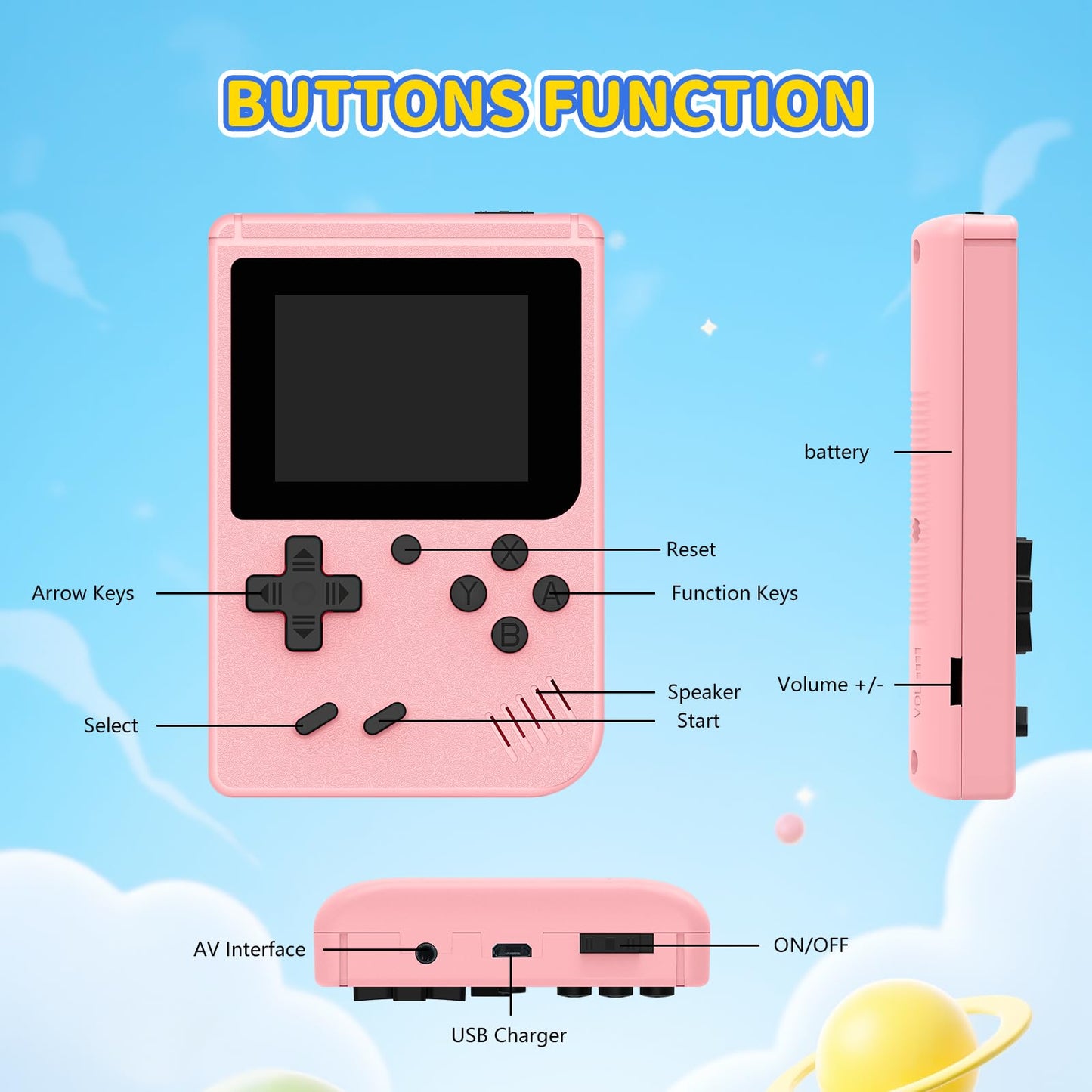 Mini Handheld Game Console for Kids, Preloaded 400 Retro Video Games, Portable Video Gaming Player with 3.0" IPS Screen and Rechargeable Battery (Pink)